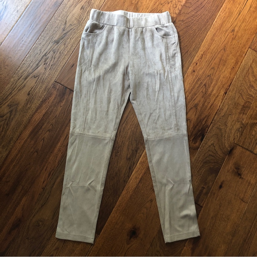 Joh Beige Suede Pants with Floral Lined Pockets - Size M - elastic waistband
